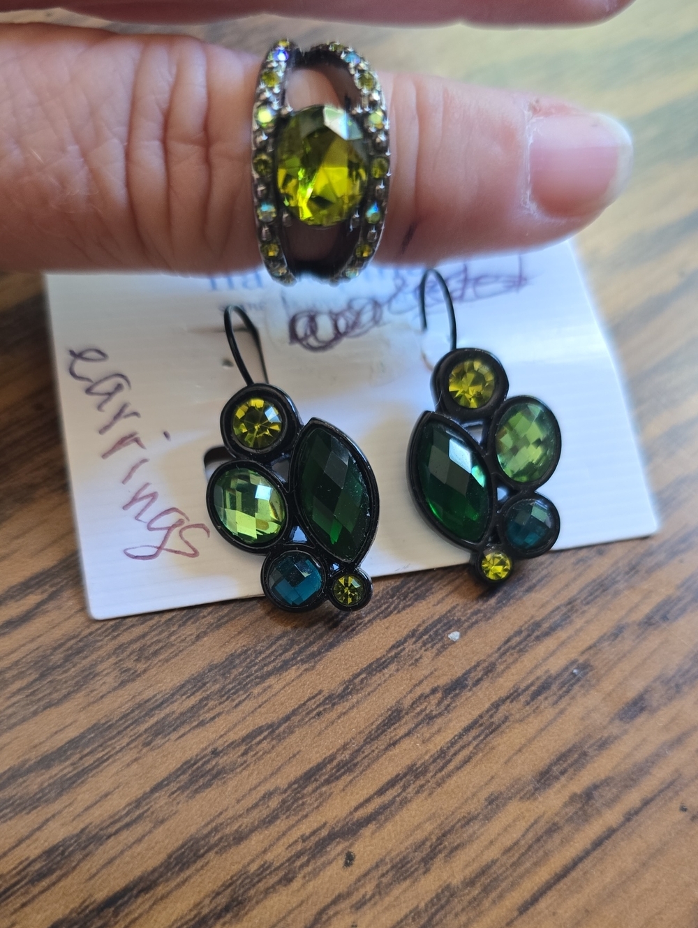 Lia Sophia Green Crystal Statement Earring and Ring Set